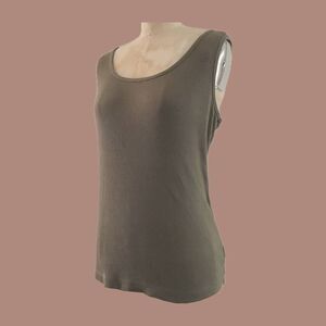 Vintage 1990s Mocha Brown Neutral Sleeveless Ribbed Knit Tank Top Womens L/XL